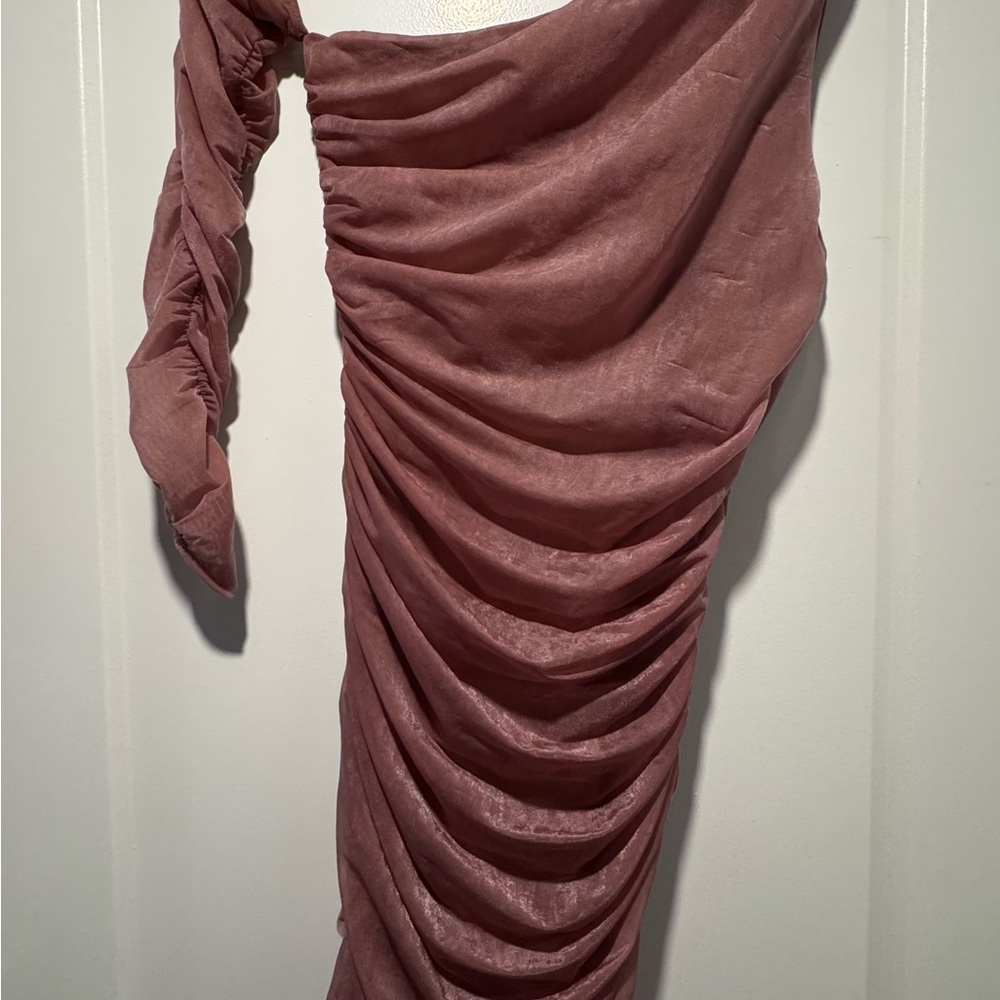 Zara One-Shoulder Ruched Dusty Rose Dress